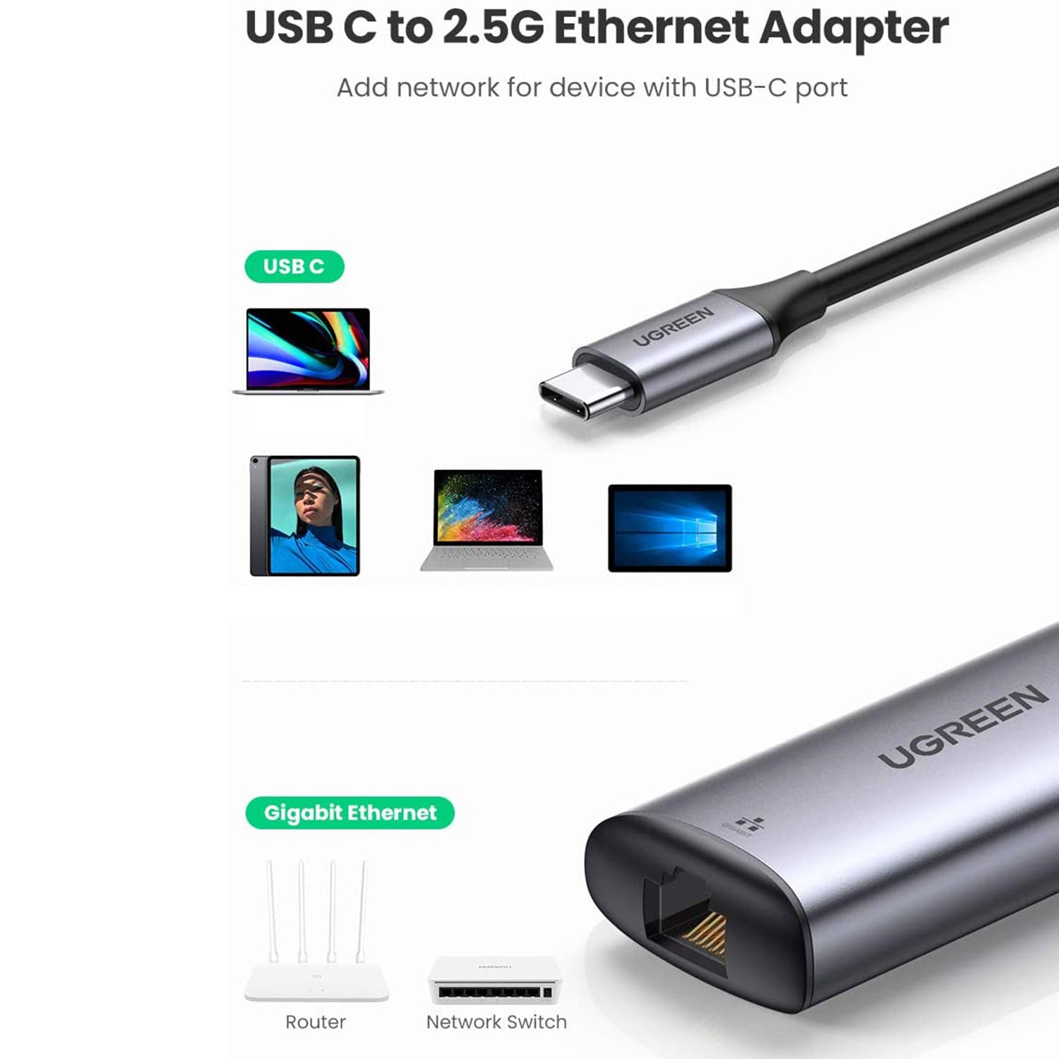 UGREEN 70446 USB C to 2.5G Ethernet Adapter Type C to 2.5 Gigabit Network Thunderbolt 3 RJ45 LAN 2.5Gbps Converter Compatible with MacBook Pro/MacBook Air/iPad Pro/Surface Pro 7/Dell XP15 13 Windows UGREEN 70446 USB C to 2.5G Ethernet Adapter Type C to 2.5 Gigabit Network Thunderbolt 3 RJ45 LAN 2.5Gbps Converter Compatible with MacBook Pro/MacBook Air/iPad Pro/Surface Pro 7/Dell XP15 13 Windows